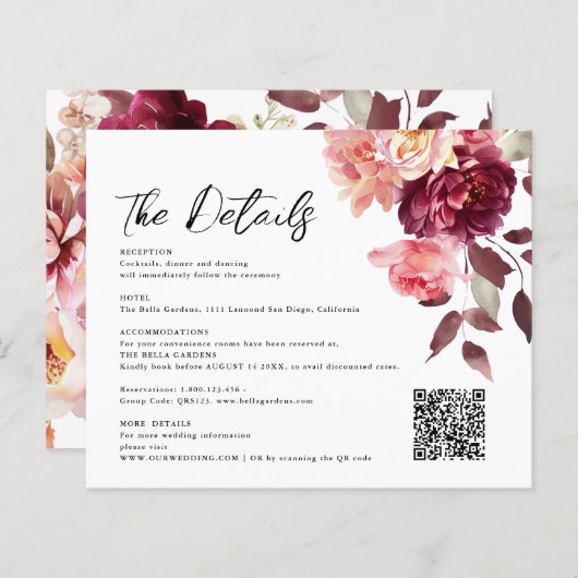 Bouquet Floral Burgundy QR code Details Wedding  (正面/裏面)