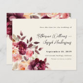 Bouquet Floral Burgundy Wedding Save the Date (正面/裏面)