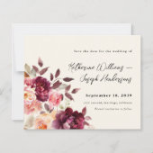 Bouquet Floral Burgundy Wedding Save the Date (正面)