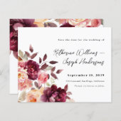Bouquet Floral Burgundy Wedding Save the Date (正面/裏面)