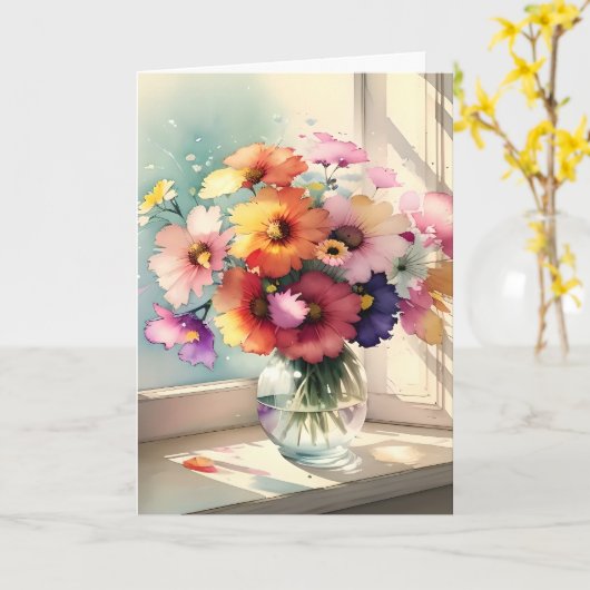 Bouquet in a Window Friend誕生日 カード (黄色い花)