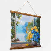 Bouquet of春の花on Window Ledge 吊り下げ型タペストリー (傾斜あり)
