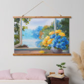 Bouquet of春の花on Window Ledge 吊り下げ型タペストリー (寝室)