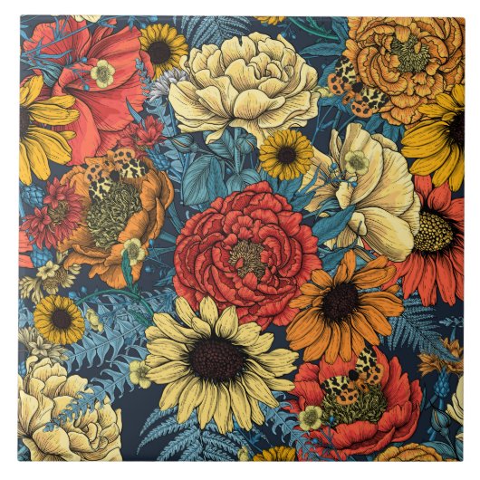 Bouquet of flowers- roses, peonies, daisies ans fe タイル (正面)