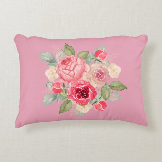 Bouquet of Painted Pink Roses アクセントクッション (正面)