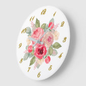 Bouquet of Pink Painted Roses and Gold Numbers  ラージ壁時計 (傾斜)