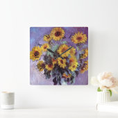 Bouquet of Sunflowers by Claude Monet,ヴィンテージ・アート スクエア壁時計 (ホーム)