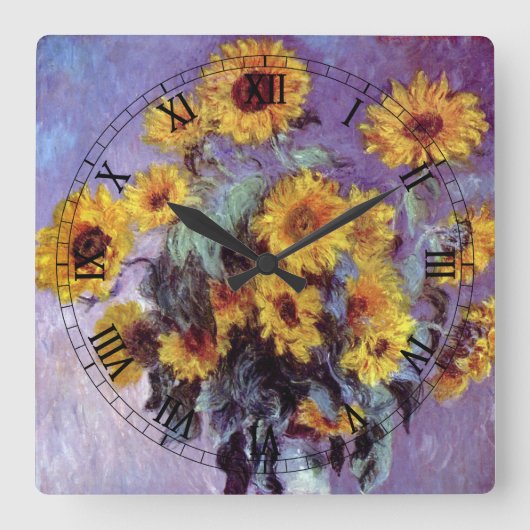 Bouquet of Sunflowers by Claude Monet,ヴィンテージ・アート スクエア壁時計 (正面)