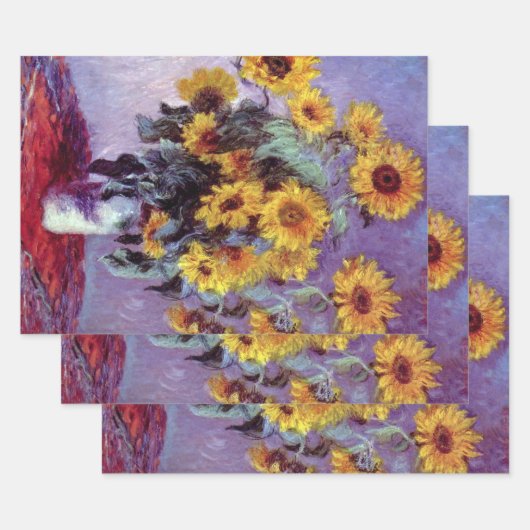 Bouquet of Sunflowers by Claude Monet,ヴィンテージ・アート ラッピングペーパーシート (セット)