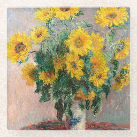 Bouquet of Sunflowers by Monet Impressionist ガラスコースター (正面)