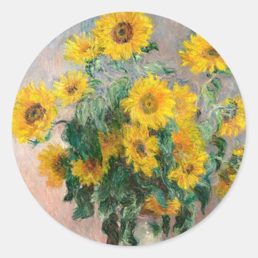 Bouquet of Sunflowers by Monet Impressionist ラウンドシール (正面)