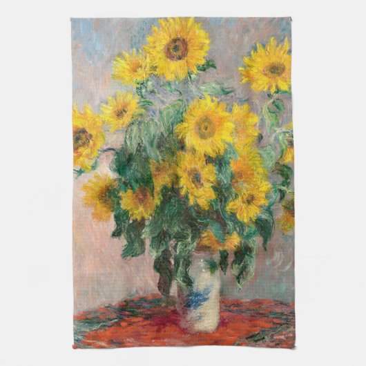 Bouquet of Sunflowers by Monet Impressionist Art キッチンタオル (縦)