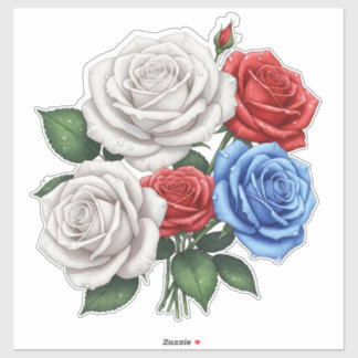Bouquet of White, Red, and Blue Roses シール