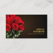 Bouquet Red Roses on Classy Dark Brown QRコード 名刺 (正面)