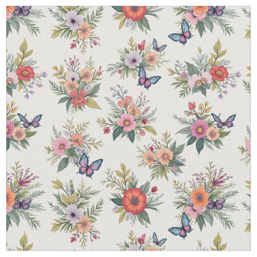 Bouquets and Butterflies ファブリック (クローズアップ)