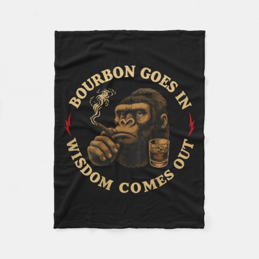 Bourbon Goes In Wisdom Comes Out Monkey Whiskey (o フリースブランケット (正面)