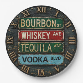 Bourbon Street Whiskey Avenue Funny Bar Sign Decor ペーパープレート