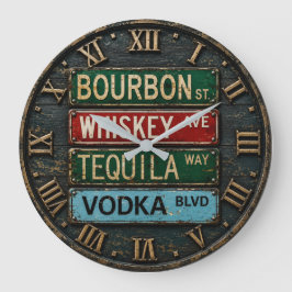 Bourbon Street Whiskey Avenue Funny Bar Sign Decor ラージ壁時計