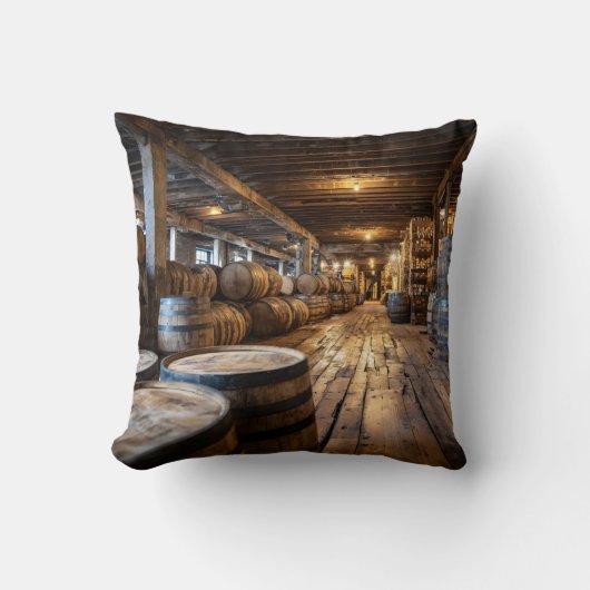 Bourbon Whiskey Rickhouse Throw Pillow  クッション (正面)