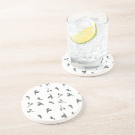 Bourgeon de Fleur - Rose et vert - Motif floral コースター