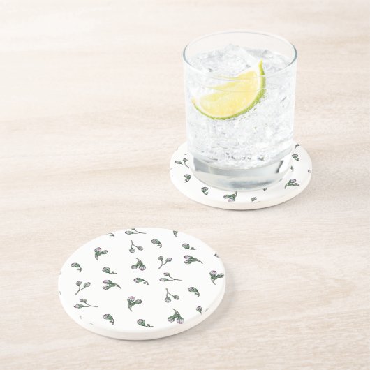 Bourgeon de Fleur - Rose et vert - Motif floral コースター (側面)