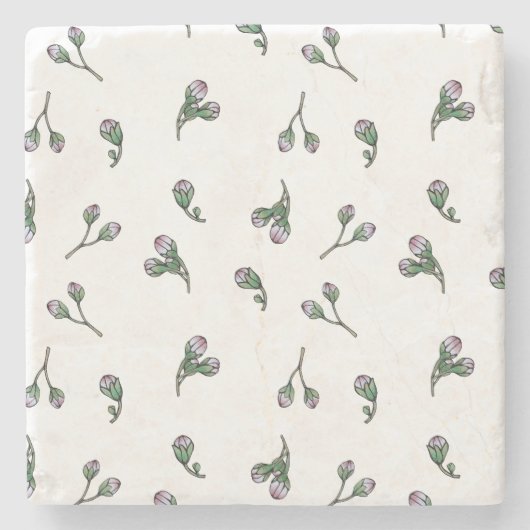 Bourgeon de Fleur - Rose et vert - Motif floral ストーンコースター (正面)