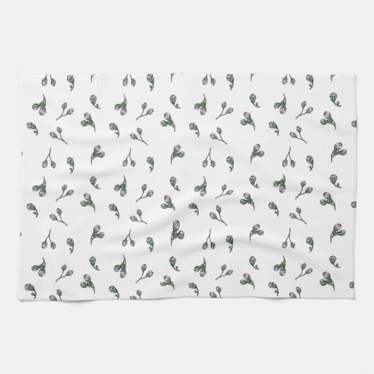Bourgeons de fleurs rose, motif à l'aquarelle キッチンタオル (横)