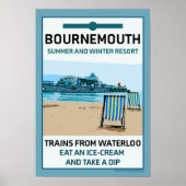 Bournemouth Vintage Retro Seaside Poster ポスター (正面)