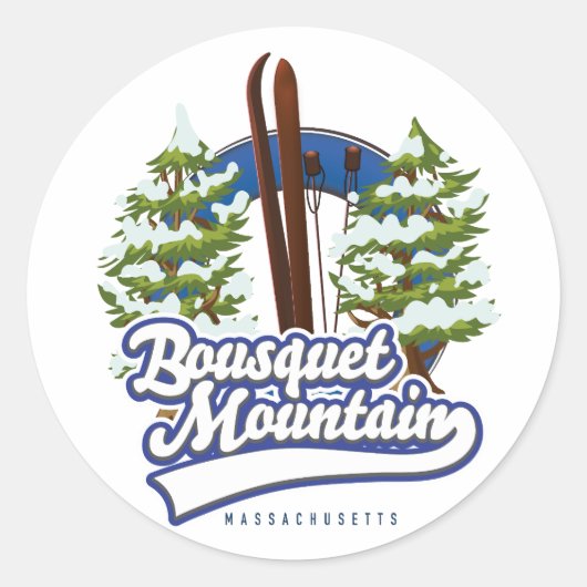 Bousquet Mountain Massachusetts Skiロゴ ラウンドシール (正面)