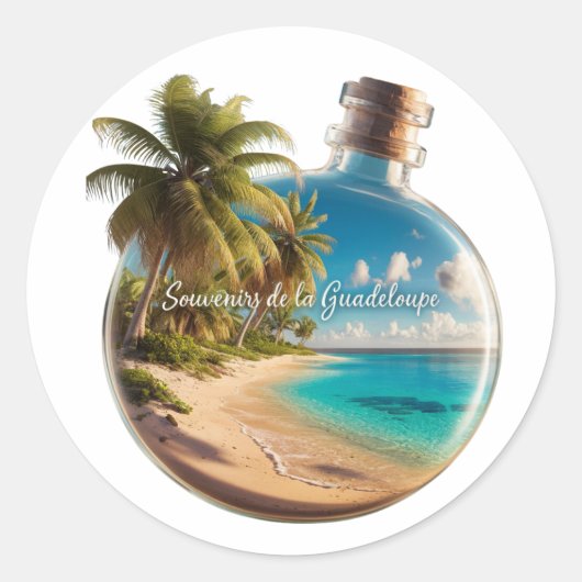 Bouteille Souvenir Guadeloupe: Plage Tropicale  ラウンドシール (正面)