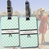 Boutique Chic Mint Green Polka Dot Monogram ラゲッジタグ
