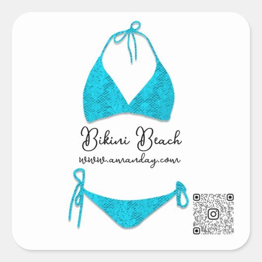 Boutique Clothing Qr Code Rose Blue Bikini スクエアシール (正面)