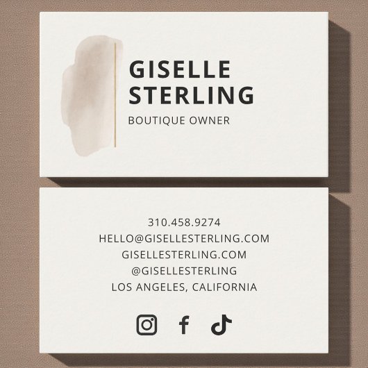 Boutique Owner Neutral Beige Watercolor Elegant 名刺