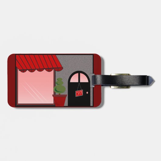 Boutique Storefront Red Black Topiary Open ラゲッジタグ (裏面横)