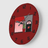 Boutique Storefront Red Black Topiary Open ラージ壁時計 (傾斜)
