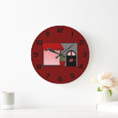 Boutique Storefront Red Black Topiary Open ラージ壁時計 (ホーム)