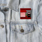 Boutique Storefront Red Black Topiary Open 缶バッジ (インサイチュ)