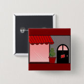 Boutique Storefront Red Black Topiary Open 缶バッジ (正面&裏面)