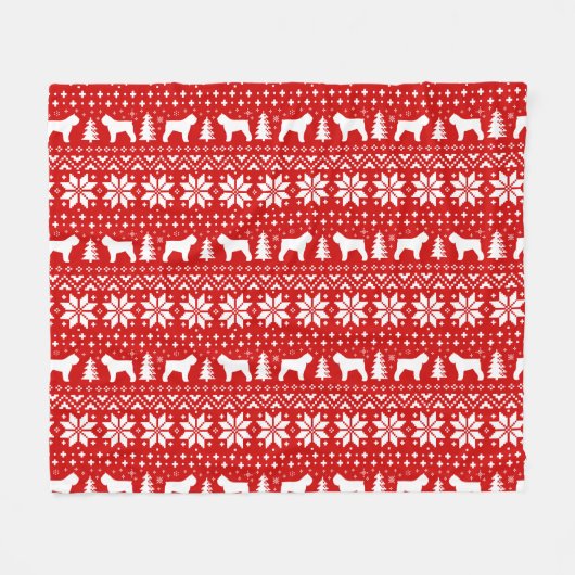 Bouvier des Flandresはクリスマスパターンのシルエットを描きます フリースブランケット (正面(横))