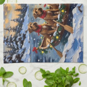 Bouvier des Flandres Christmas Boat Holiday キッチンタオル (折り畳み)