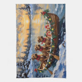 Bouvier des Flandres Christmas Boat Holiday キッチンタオル (縦)