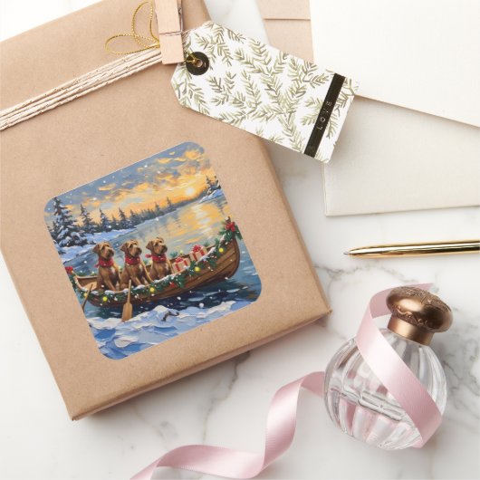 Bouvier des Flandres Christmas Boat Holiday スクエアシール (ギフト)