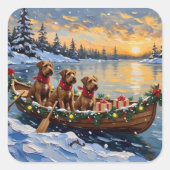 Bouvier des Flandres Christmas Boat Holiday スクエアシール (正面)