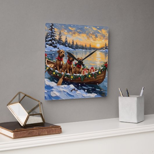 Bouvier des Flandres Christmas Boat Holiday スクエア壁時計 (オフィス)