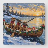 Bouvier des Flandres Christmas Boat Holiday スクエア壁時計 (正面)