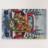Bouvier des Flandres Christmas Red Truck Holiday ジグソーパズル (横)