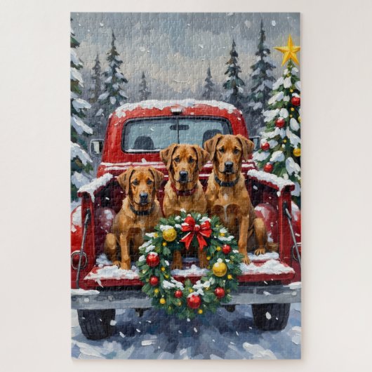 Bouvier des Flandres Christmas Red Truck Holiday ジグソーパズル (縦)
