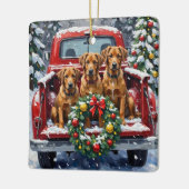 Bouvier des Flandres Christmas Red Truck Holiday セラミックオーナメント (左)