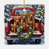 Bouvier des Flandres Christmas Red Truck Holiday セラミックオーナメント (裏面)