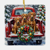 Bouvier des Flandres Christmas Red Truck Holiday セラミックオーナメント (正面)